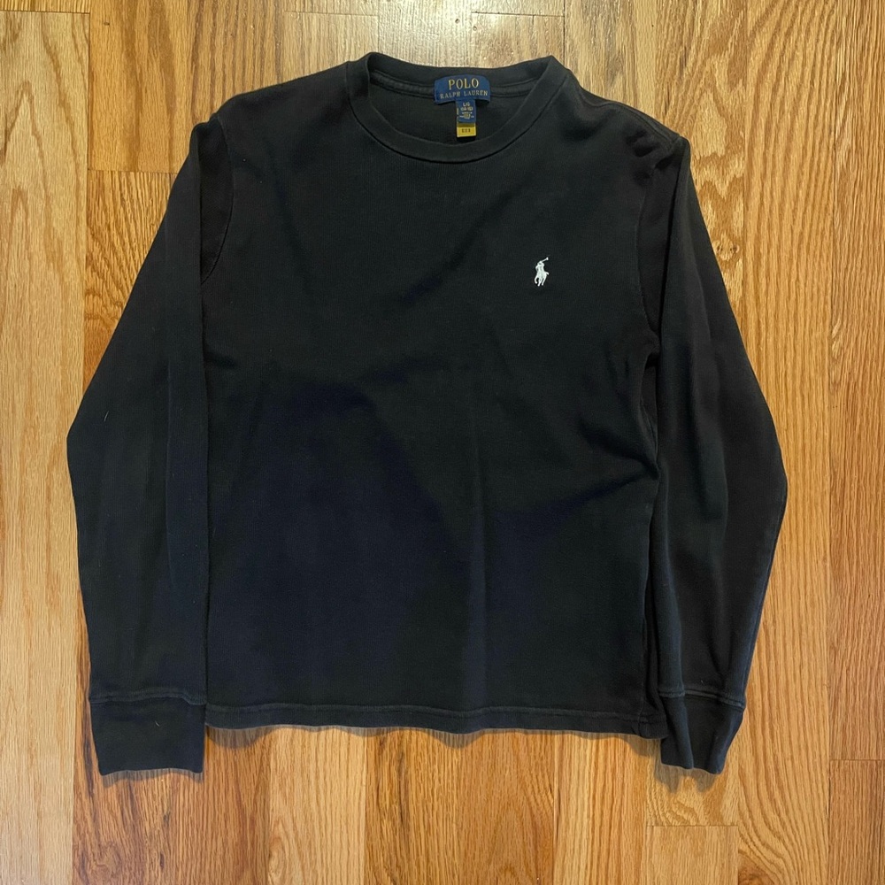 Polo Ralph Lauren Black Long Sleeve Shirt Boys L (14-16) Logo Tee
